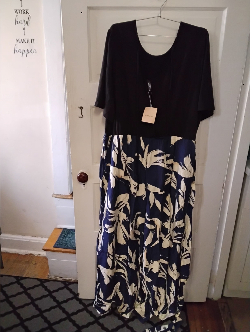 Black and Navy Floral Maxi Dress - Elegant Women's Dress